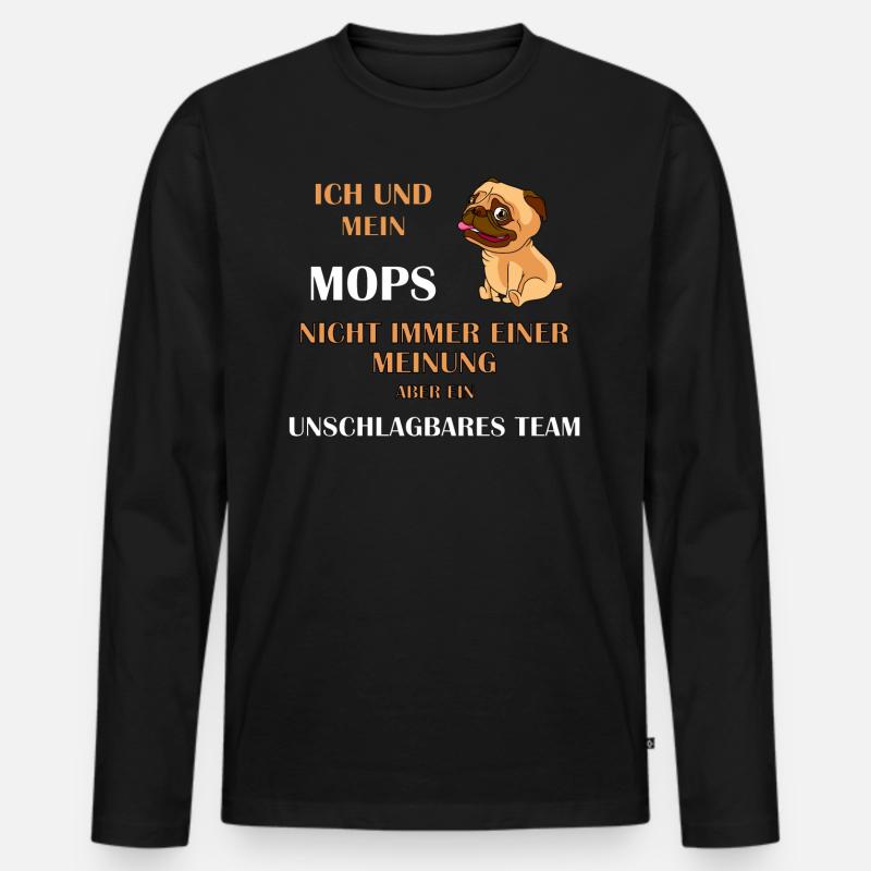 Mops - Männer Premium Bio Langarmshirt - Schwarz