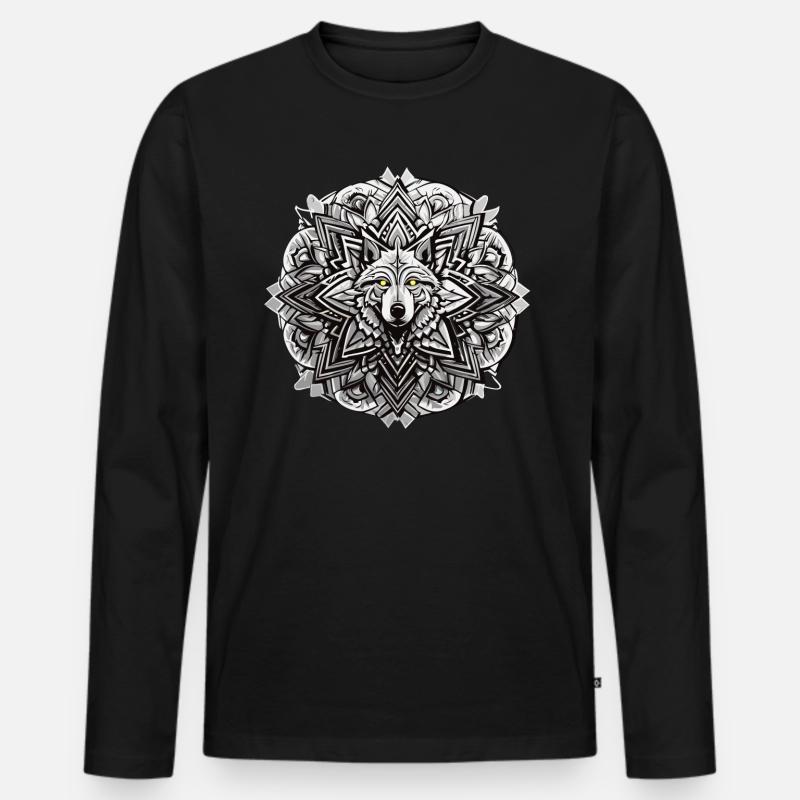 Wolf Mandala Indianer Design - Männer Premium Bio Langarmshirt - Schwarz