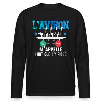 Aviron Kayak Canoë Rafting Rameur Cadeau Humour - T-shirt manches longues Premium bio Homme - noir - Devant - Nico (187cm)
