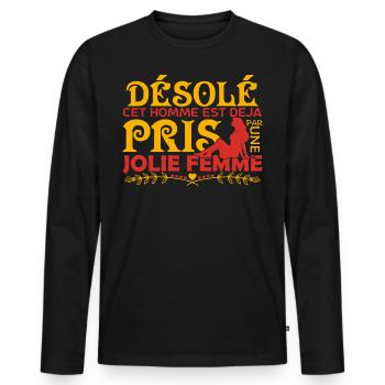 Cadeau Mari Copain Le meilleur copain du monde !! - T-shirt manches longues Premium bio Homme - noir - Devant - Nico (187cm)