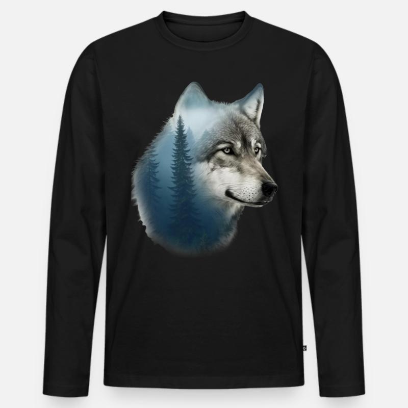 Wolf - Männer Premium Bio Langarmshirt - Schwarz
