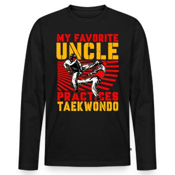 Mein Lieblingsonkel trainiert Taekwondo - Männer Premium Bio Langarmshirt - Schwarz - Vorne - Nico (187cm)