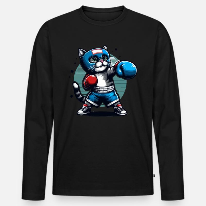 Boxende Katze - Männer Premium Bio Langarmshirt - Schwarz