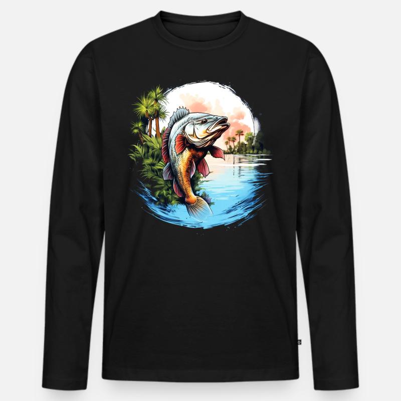 Barsch-Fisch - Männer Premium Bio Langarmshirt - Schwarz