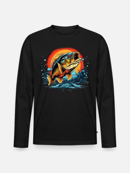 Bassfisch - Männer Premium Bio Langarmshirt - Schwarz
