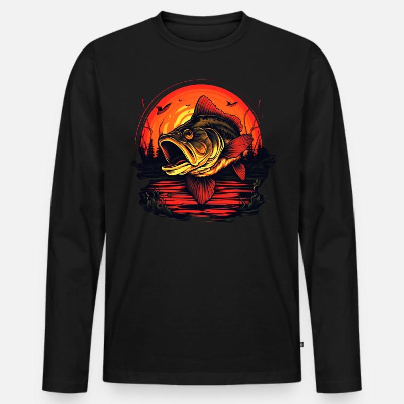 Bassfisch - Männer Premium Bio Langarmshirt - Schwarz