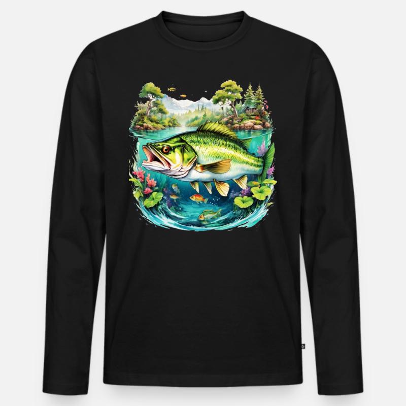 Barsch-Fisch - Männer Premium Bio Langarmshirt - Schwarz
