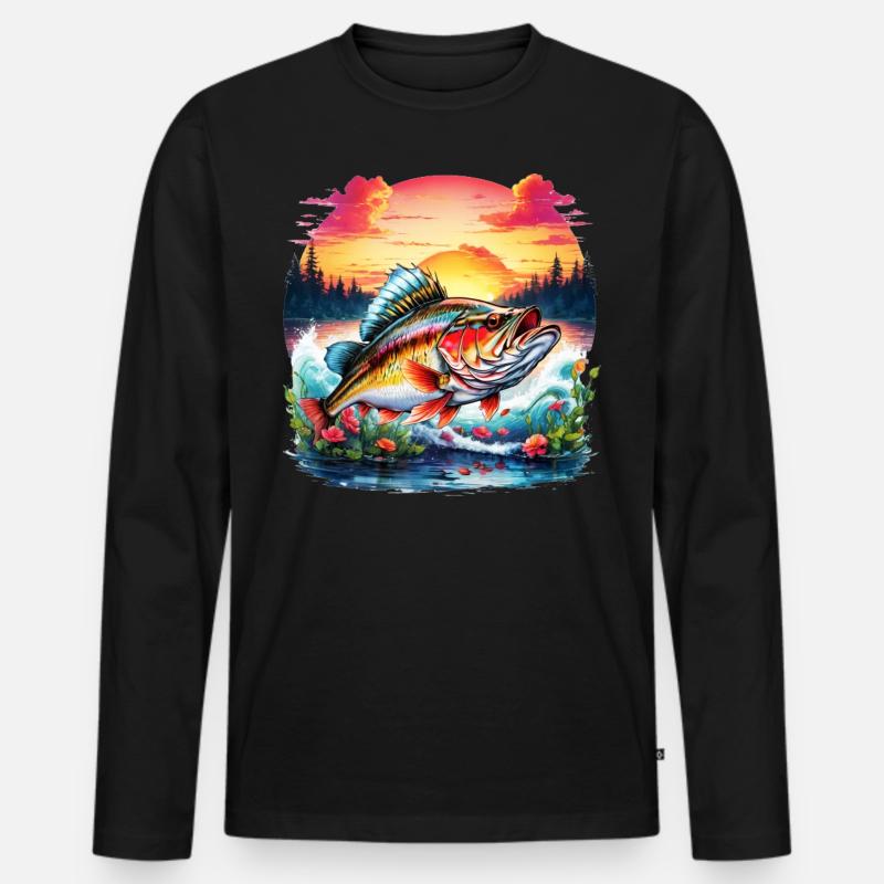 Barsch-Fisch - Männer Premium Bio Langarmshirt - Schwarz
