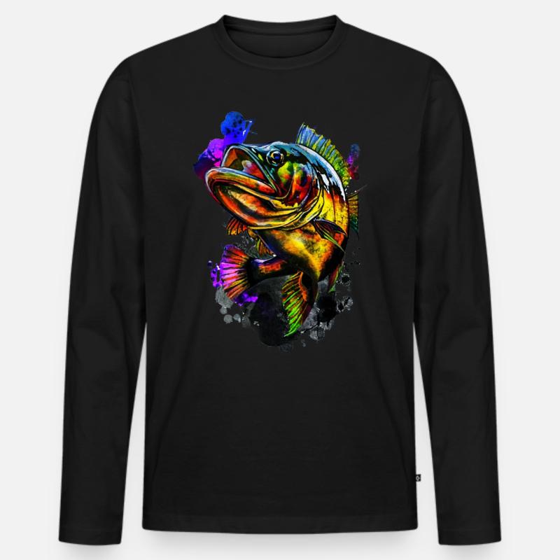 Barsch-Fisch - Männer Premium Bio Langarmshirt - Schwarz