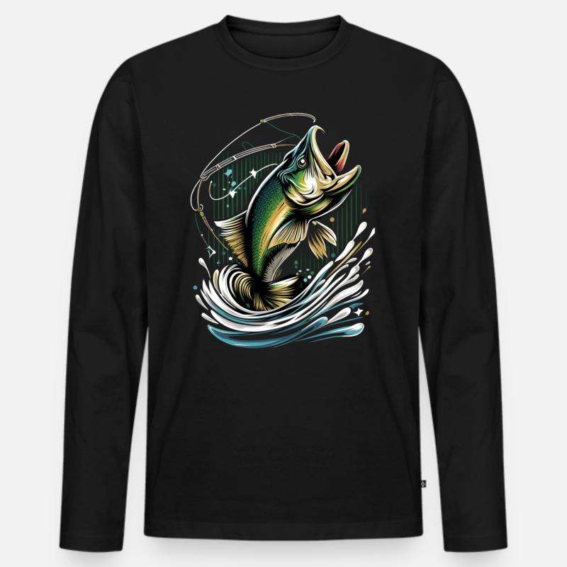 Barsch-Fisch - Männer Premium Bio Langarmshirt - Schwarz