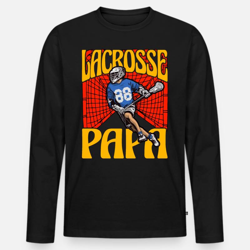 Lacrosse-Papa - Männer Premium Bio Langarmshirt - Schwarz