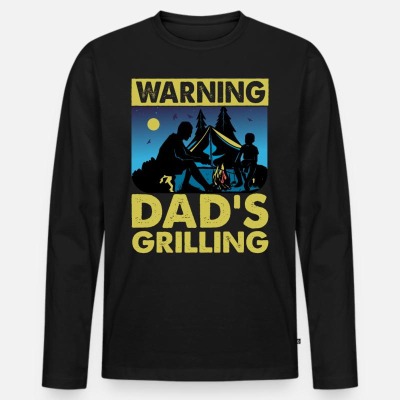 Warnung Papas Grillen - Männer Premium Bio Langarmshirt - Schwarz