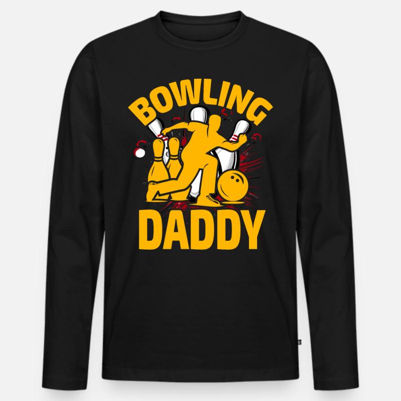Bowling Papa - Männer Premium Bio Langarmshirt - Schwarz