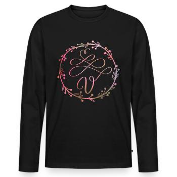 Monogram, letter V, calligraphy ornament - Men's Premium Organic Long Sleeve Shirt - black - Front - Nico (187cm)
