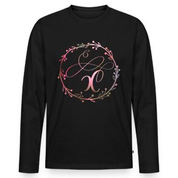 Monogramme, lettre X, ornement de calligraphie - T-shirt manches longues Premium bio Homme - noir - Devant - Nico (187cm)