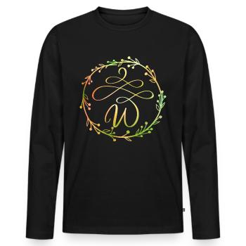 Monogram, letter W, calligraphy ornament - Men's Premium Organic Long Sleeve Shirt - black - Front - Nico (187cm)