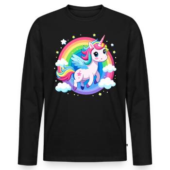 Cute Rainbow Unicorn - Men's Premium Organic Long Sleeve Shirt - black - Front - Nico (187cm)