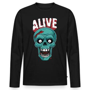 Skull in Hell - Alive, Totenkopf - Männer Premium Bio Langarmshirt - Schwarz - Vorne - Nico (187cm)