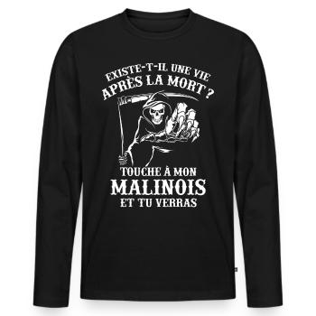 T-shirt Chien - Touche à mon Malinois - T-shirt manches longues Premium bio Homme - noir - Devant - Nico (187cm)