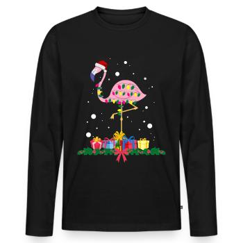 Flamant rose Noël. Cadeau de Noël - T-shirt manches longues Premium bio Homme - noir - Devant - Nico (187cm)