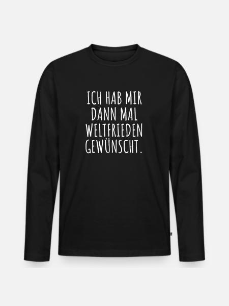 Ich habe mir dann mal Weltfrieden gewünscht - Männer Premium Bio Langarmshirt - Schwarz