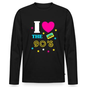 90er Jahre Outfit I Love the 90s Retro Party - Männer Premium Bio Langarmshirt - Schwarz - Vorne - Nico (187cm)