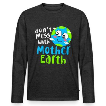 Jour de la Terre - T-shirt manches longues Premium bio Homme - anthracite chiné - Devant - Nico (187cm)