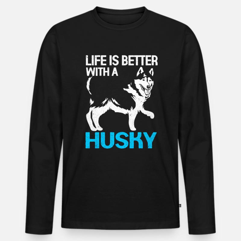 Husky - Männer Premium Bio Langarmshirt - Schwarz