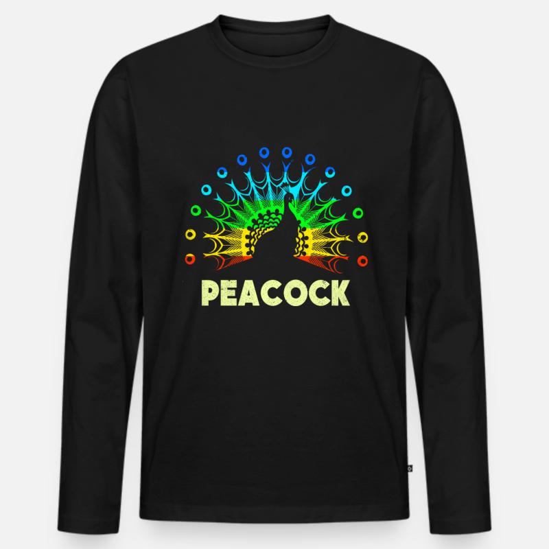 Pfau - Männer Premium Bio Langarmshirt - Schwarz