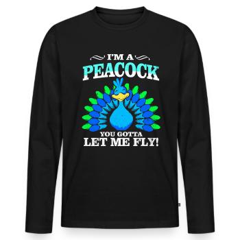 Peacock - Men's Premium Organic Long Sleeve Shirt - black - Front - Nico (187cm)