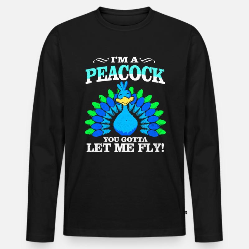 Pfau - Männer Premium Bio Langarmshirt - Schwarz