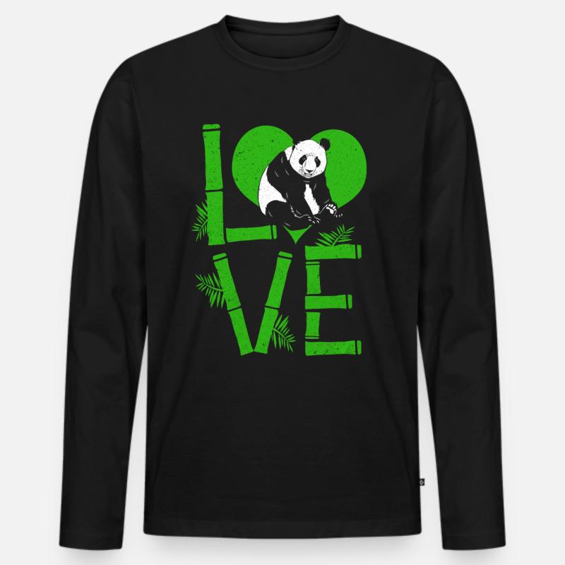 Panda - Männer Premium Bio Langarmshirt - Schwarz