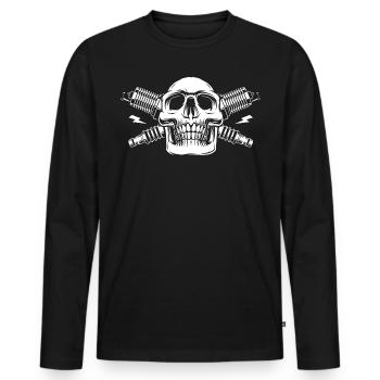 skull with spark plug - Men's Premium Organic Long Sleeve Shirt - black - Front - Nico (187cm)