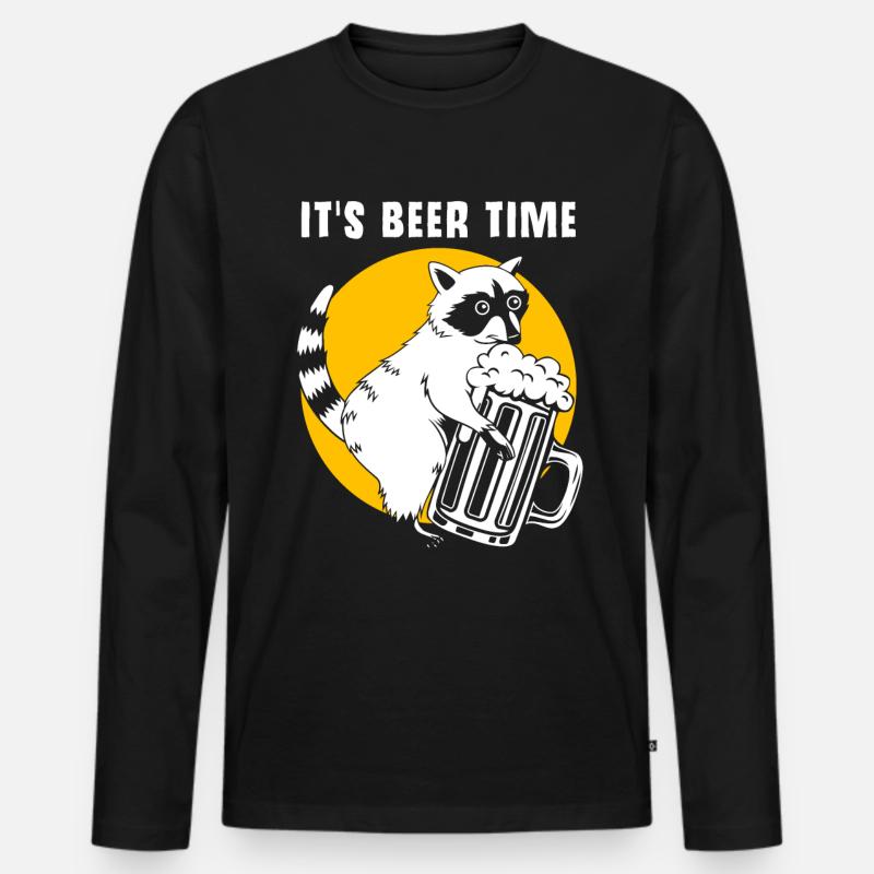 Waschbär Bier Alkohol - Männer Premium Bio Langarmshirt - Schwarz