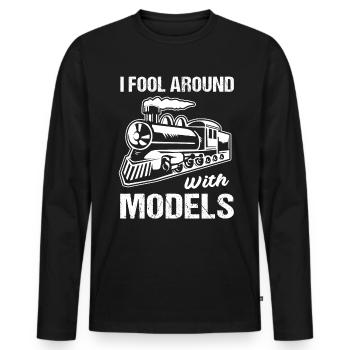 Lokomotive Lok Modelleisenbahn Modellbau - Männer Premium Bio Langarmshirt - Schwarz - Vorne - Nico (187cm)