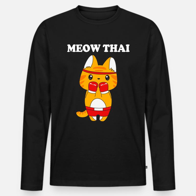 Muay Thai Katze - Männer Premium Bio Langarmshirt - Schwarz