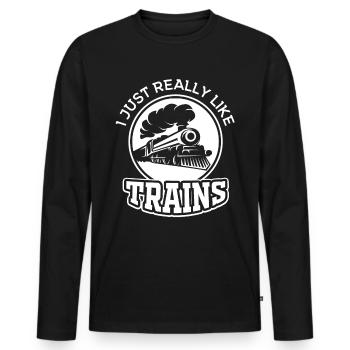 Lokomotive Lok Modelleisenbahn Modellbau - Männer Premium Bio Langarmshirt - Schwarz - Vorne - Nico (187cm)