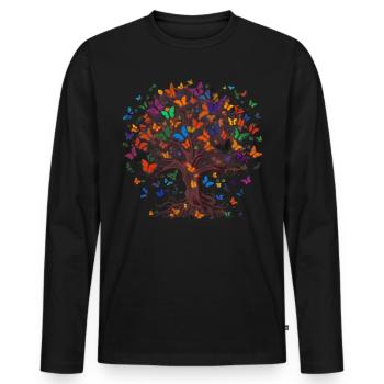 Butterfly Tree Colorful Butterflies Flies - Men's Premium Organic Long Sleeve Shirt - black - Front - Nico (187cm)