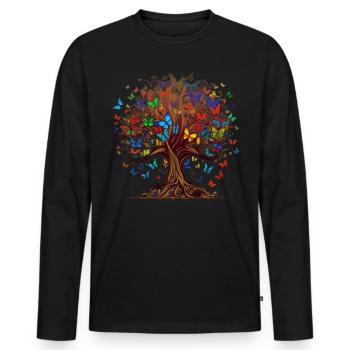 Butterfly Tree Colorful Butterflies Flies - Men's Premium Organic Long Sleeve Shirt - black - Front - Nico (187cm)