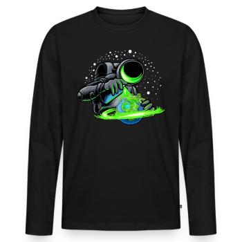 Un astronaute pulvérise le monde en vert - T-shirt manches longues Premium bio Homme - noir - Devant - Nico (187cm)