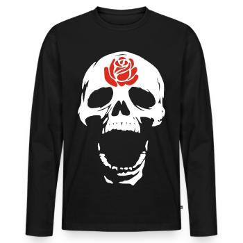 Der weiße Totenkopf und die Rose - Männer Premium Bio Langarmshirt - Schwarz - Vorne - Nico (187cm)