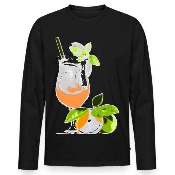 Cocktail Glass Drink with Orange & Mint - Men's Premium Organic Long Sleeve Shirt - black - Front - Nico (187cm)