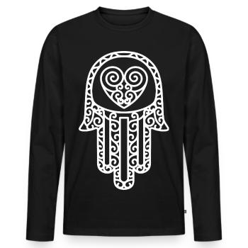 Hamsa – La main de Fatima : protection et bonheur - T-shirt manches longues Premium bio Homme - noir - Devant - Nico (187cm)