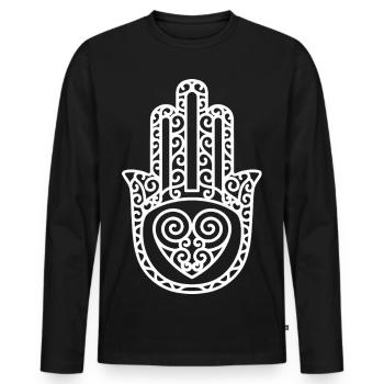 Hamsa – Hand of Fatima: Protection & Happiness - Men's Premium Organic Long Sleeve Shirt - black - Front - Nico (187cm)