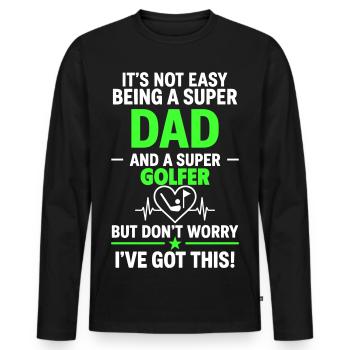 Cœur + Golf – Super papa golfeur - T-shirt manches longues Premium bio Homme - noir - Devant - Nico (187cm)