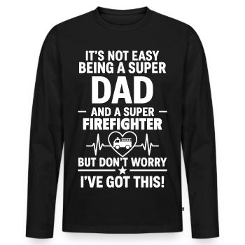 Heart + Firefighter – Super Dad Firefighter - Men's Premium Organic Long Sleeve Shirt - black - Front - Nico (187cm)