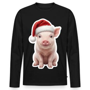 Ferkel macht Grunz - Weihnachts-Schwein - Männer Premium Bio Langarmshirt - Schwarz - Vorne - Nico (187cm)