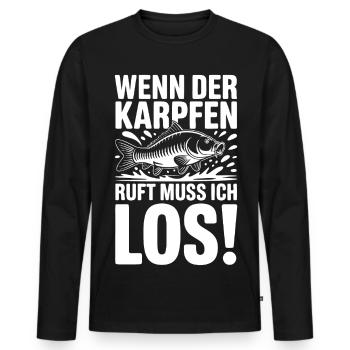 Wenn der Karpfen ruft - Männer Premium Bio Langarmshirt - Schwarz - Vorne - Nico (187cm)