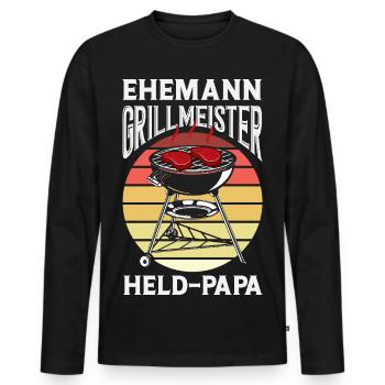 Ehemann Held Papa Vater Fleisch Grillen Bbq - Männer Premium Bio Langarmshirt - Schwarz - Vorne - Nico (187cm)