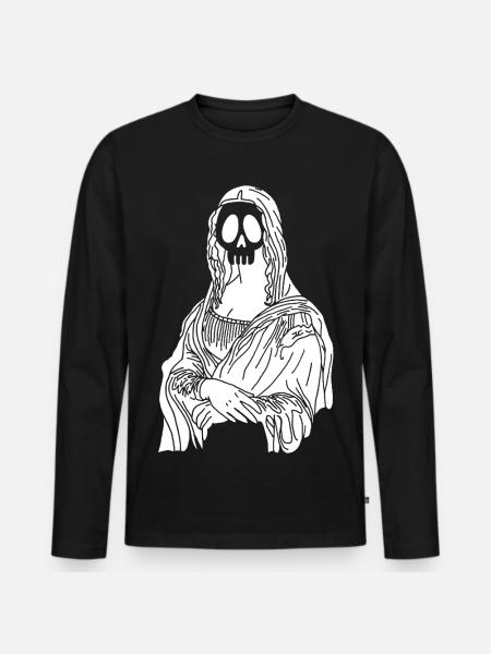 Mona Lisa Skull (White) - Men's Premium Organic Long Sleeve Shirt - black